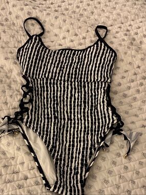 Studio  Navy and White Textured One-Piece Swimsuit